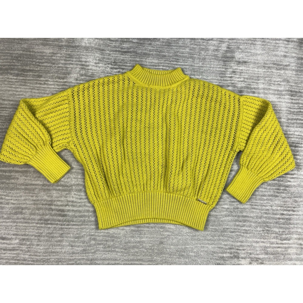 Marc New York Sweater Womens Large Yellow Long Sleeve Open Knit Cotton